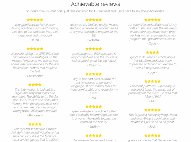Achievable reviews of students