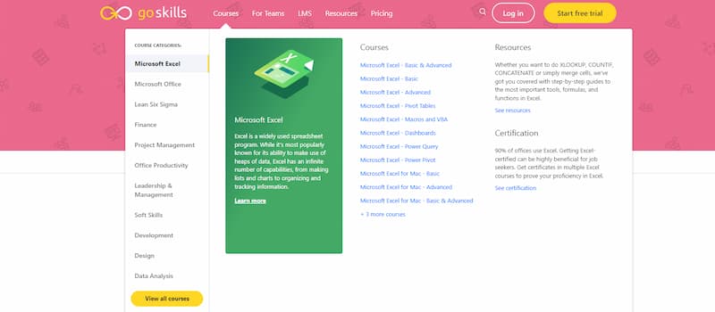 Goskills Microsoft Excel courses