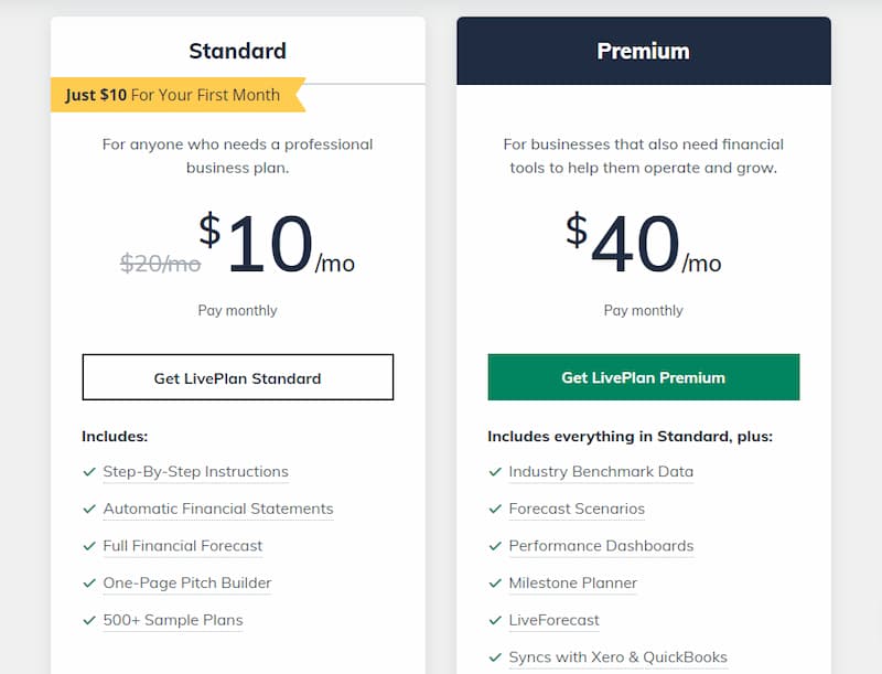 LivePlan Pricing