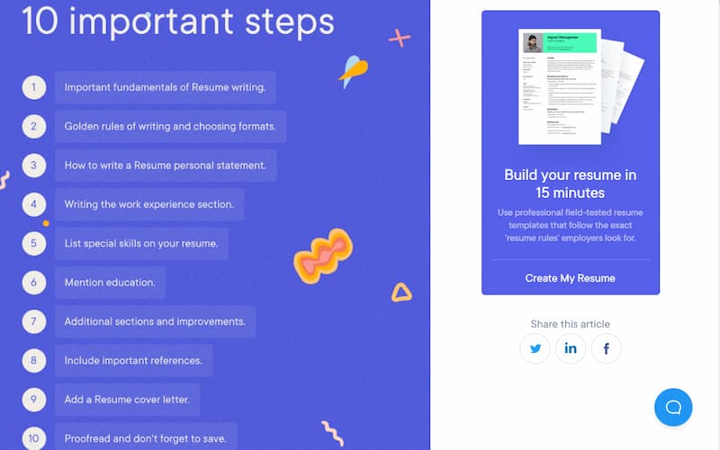 Resume.io 10 important steps