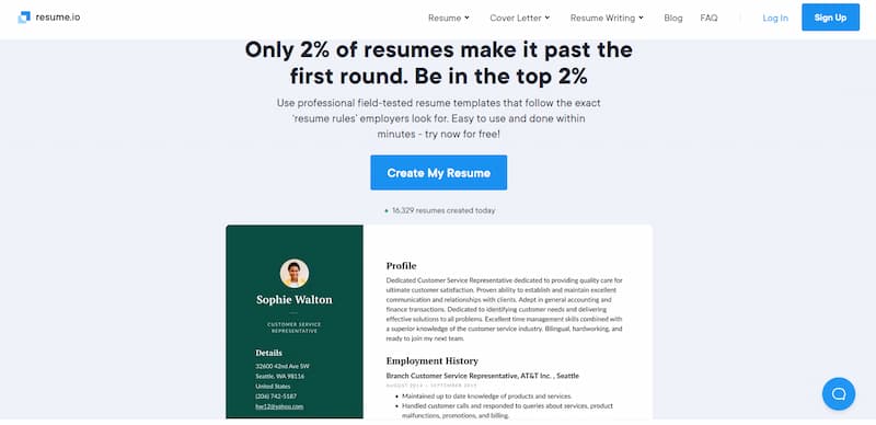 Resume.io create my resume