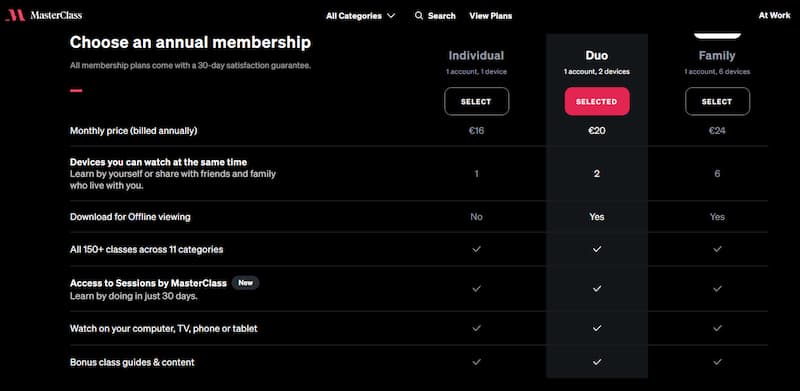 MasterClass pricing