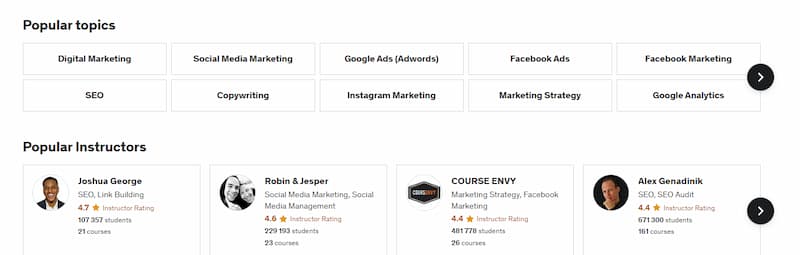 udemy popular topics