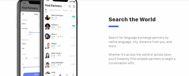 hellotalk extensive search function