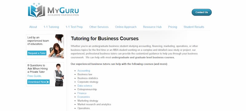 MyGuru tutoring for business courses
