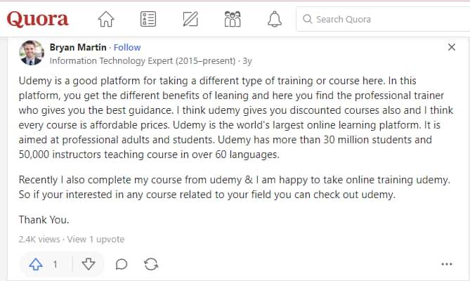 udemy quora review