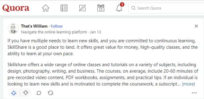skillshare quora feedback