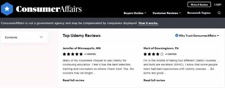 udemy consumer affairs review