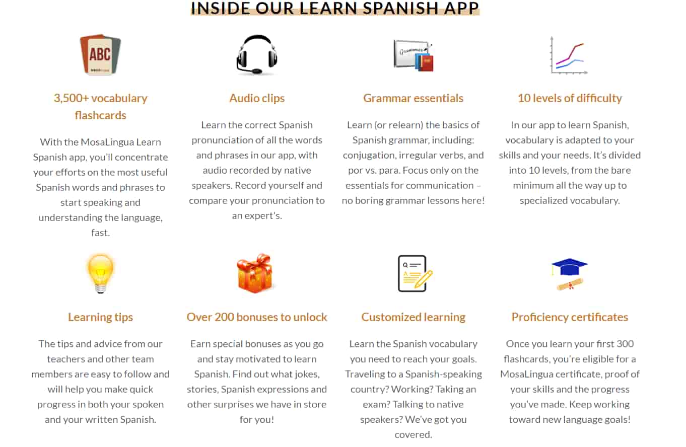 inside our learn spanish app