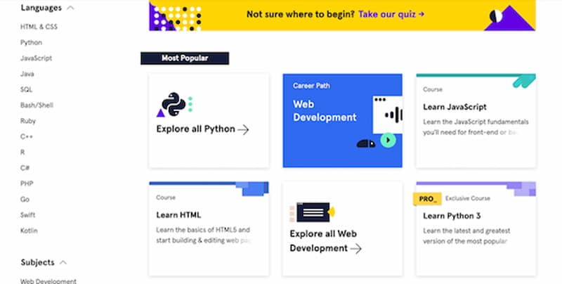codeacademy languages and subjects