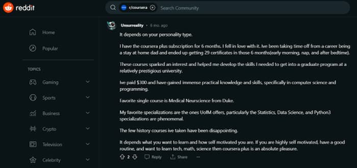coursera reddit review