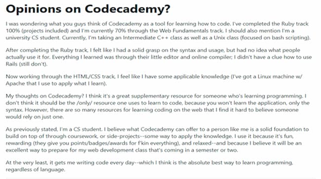 opinions on codeacademy