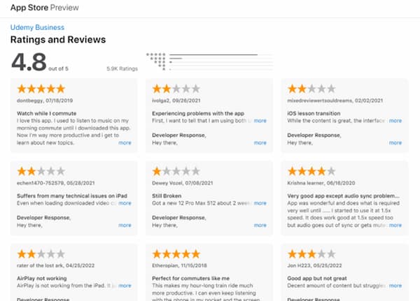udemy ratings and reviews