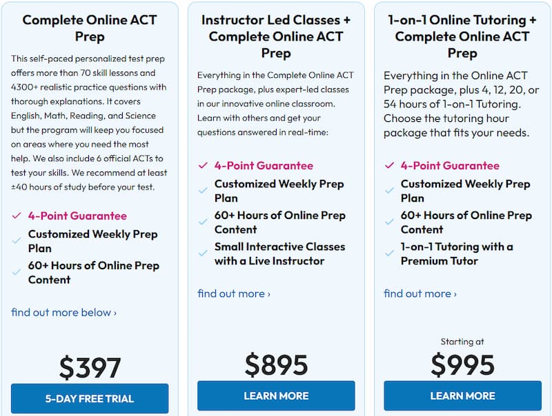 PrepScholar ACT pricing