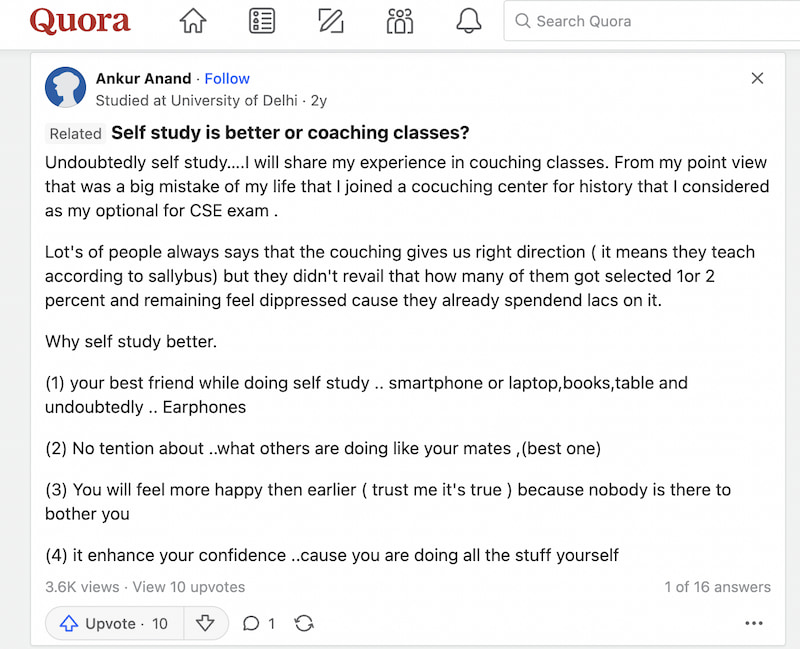 Self study is better or coaching classes?