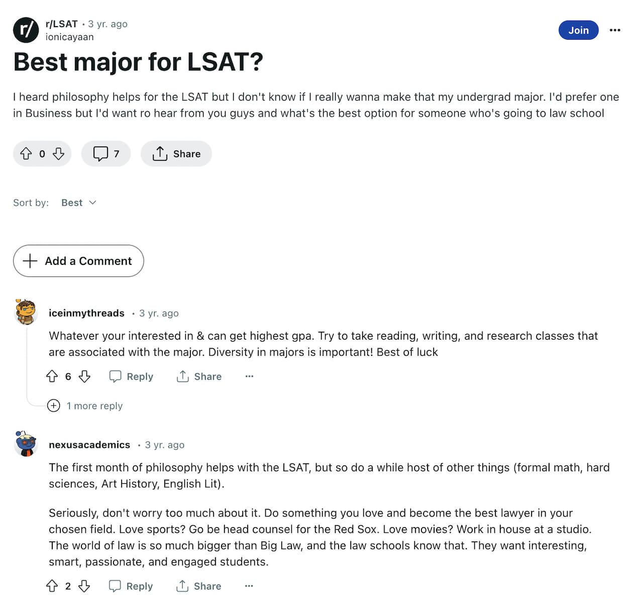 The Best major for LSAT Success