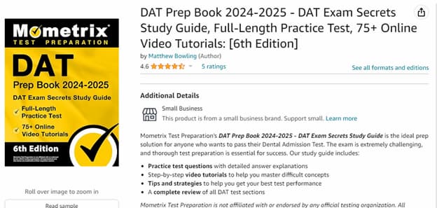 The DAT book by Mometrix to buy on amazon