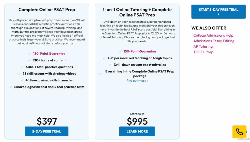 Prepscholar PSAT pricing course