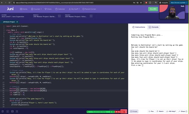 juni learning coding tutor screen