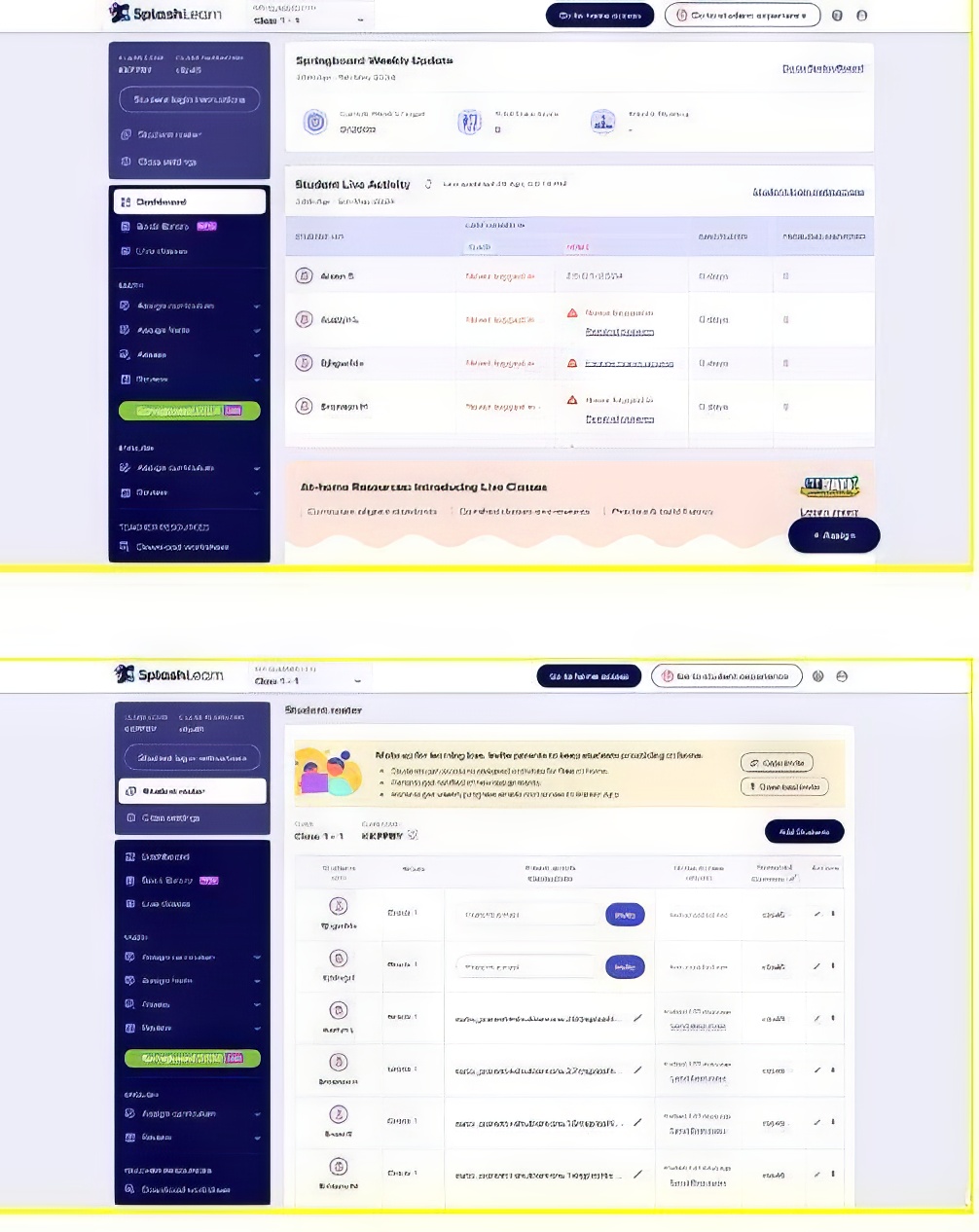 SplashLearn Teacher Dashboard