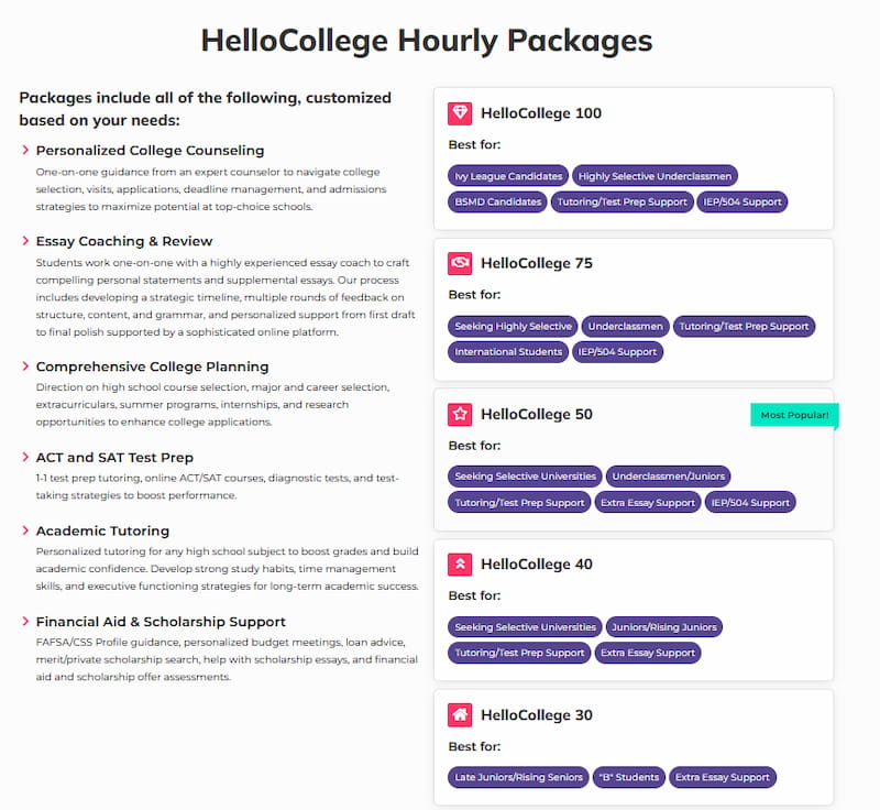 hellocollege packages