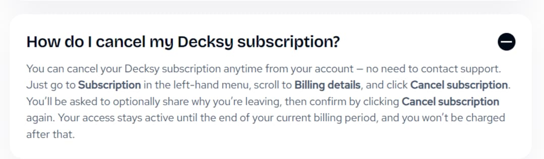 decksy cancel subscription